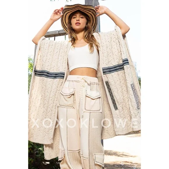 POL Oatmeal Beige Open Front Sleeveless Chenille Cardigan Wrap - Picture 8 of 13